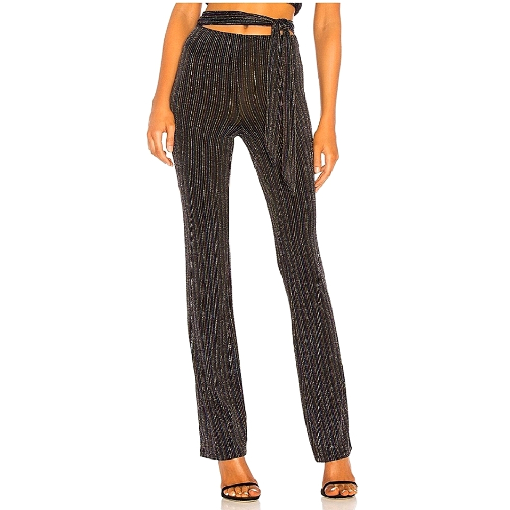 H:OURS Iven Black Multi Metallic Striped Pants